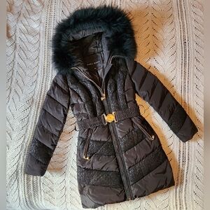 Zara Kara Quilted Belted Puffer Fur Hood